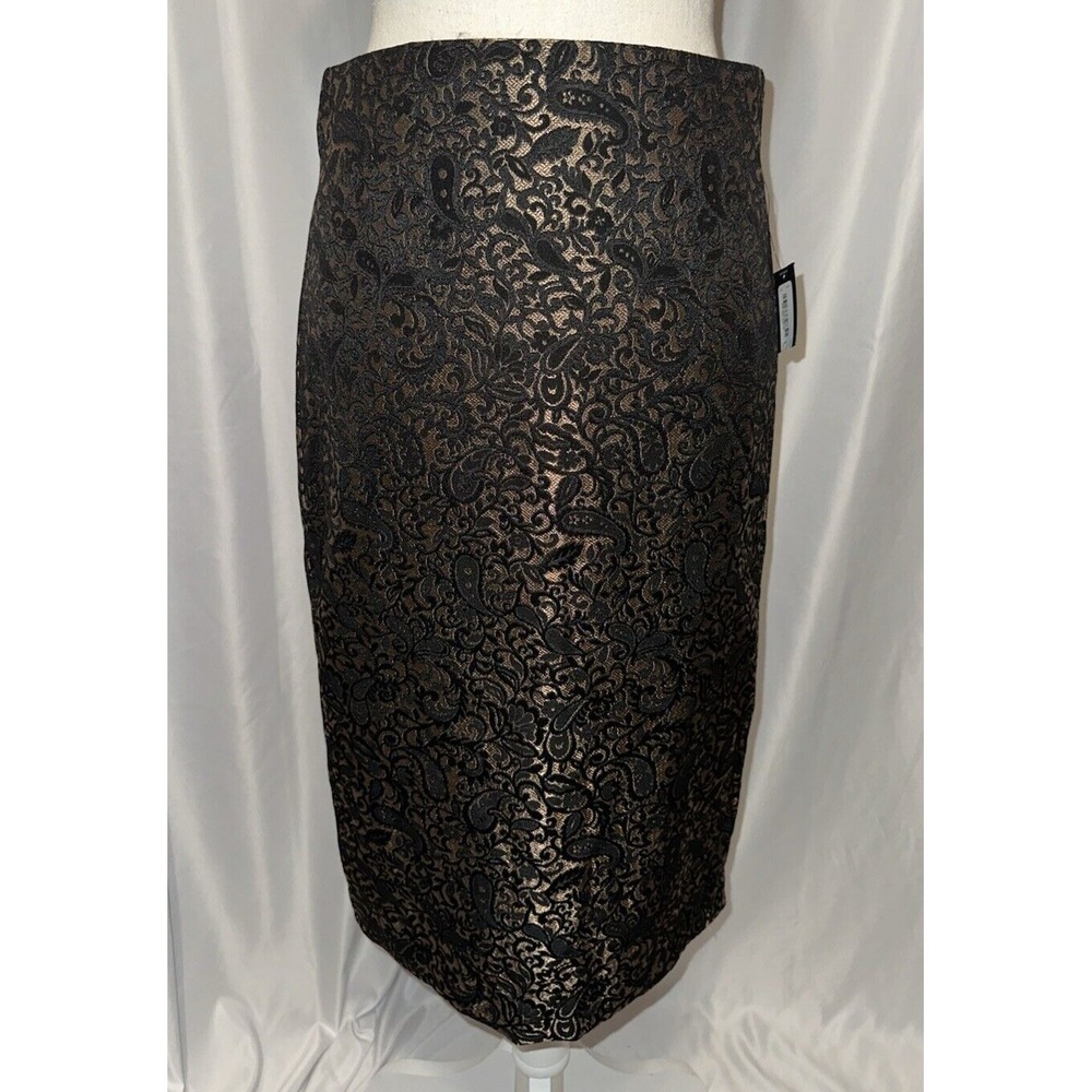 New Worthington Skirt Size 6 Black Gold Jacquard Straight Pencil Lined